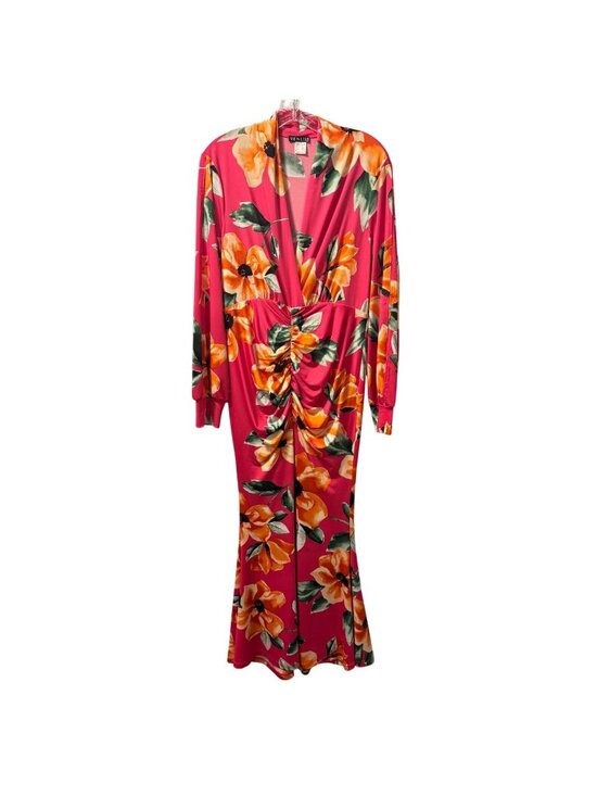 VENUS Dresses & Skirts - Venus Womens Pink Floral Long-Sleeve Ruched  Dress Size M Polyester Dress